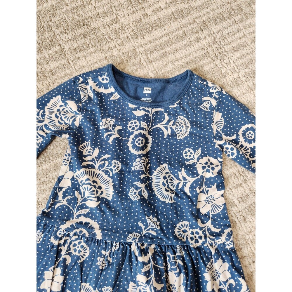 Tea Collection Girls Blue Floral Long Sleeve Dress - Picture 6 of 12